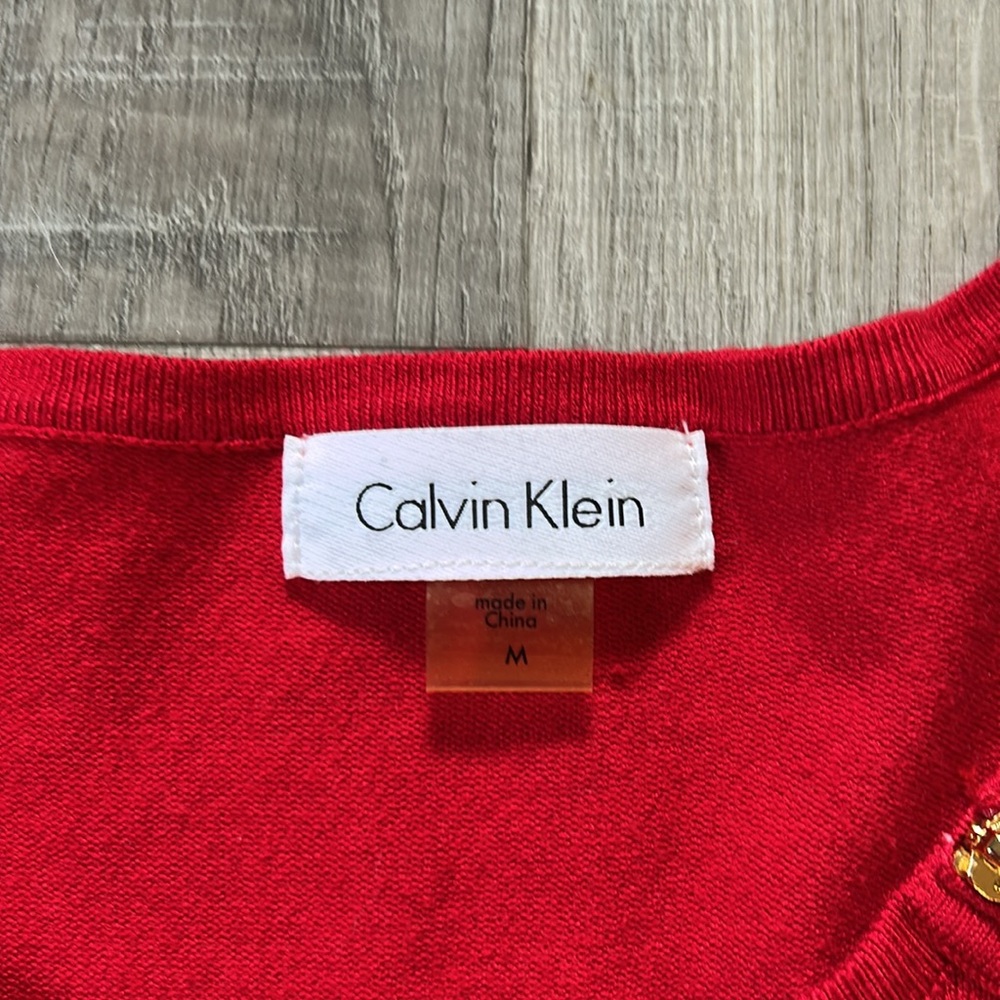 Calvin Klein Red Dress with Gold Zipper Details Sz Medium - Picture 4 of 7